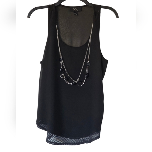 BCX Blouse Women Sz M Black Sleveless Sheer Attached Accessories Summer - Picture 1 of 9